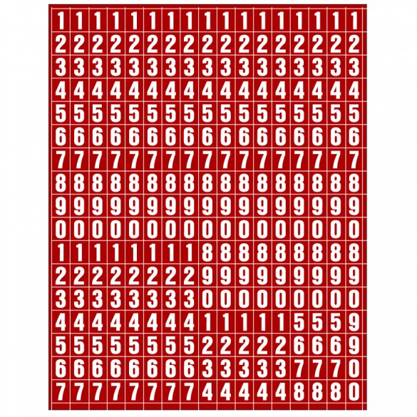 Combo Number Sheet White On Red